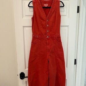 Universal Thread Coral Red Sleeveless Denim Jumpsuit
